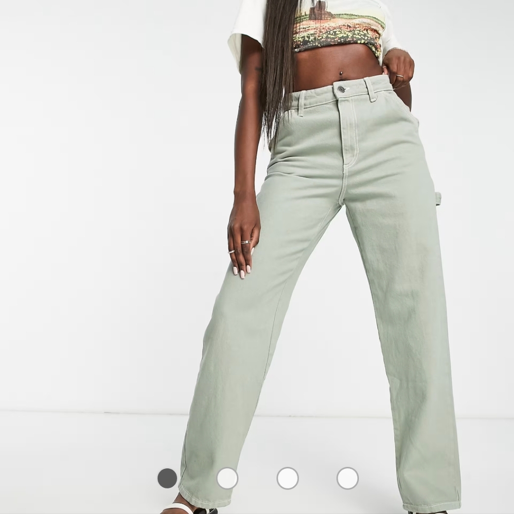 Cotton On High waisted Sage green Carpenter Jeans, women's US Size 4, 32" inseam
